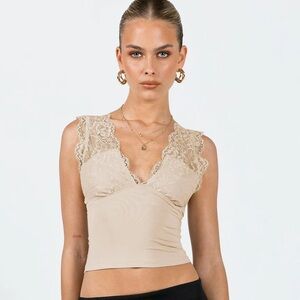 Princess Polly Beige Lace Plunge Top